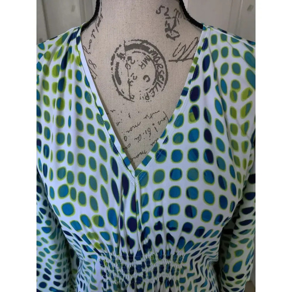 Natori Polka Dot Multicolor Mini Dress Kaftan Kimono Style V-Neck Size XS - Picture 8 of 8